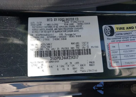 2010 Ford Fusion Hybrid z USA, uszkodzony, nr VIN 3FADP0L34AR224317